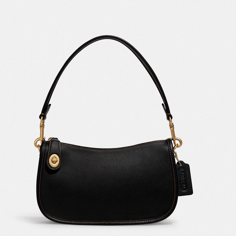 NWT Coach Originals 90s Swinger Bag in Black Leather with Brass Hardware Classic